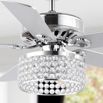 Kristie 52" Crystal/Metal Modern Glam Drum LED Ceiling Fan With Remote - JONATHAN Y